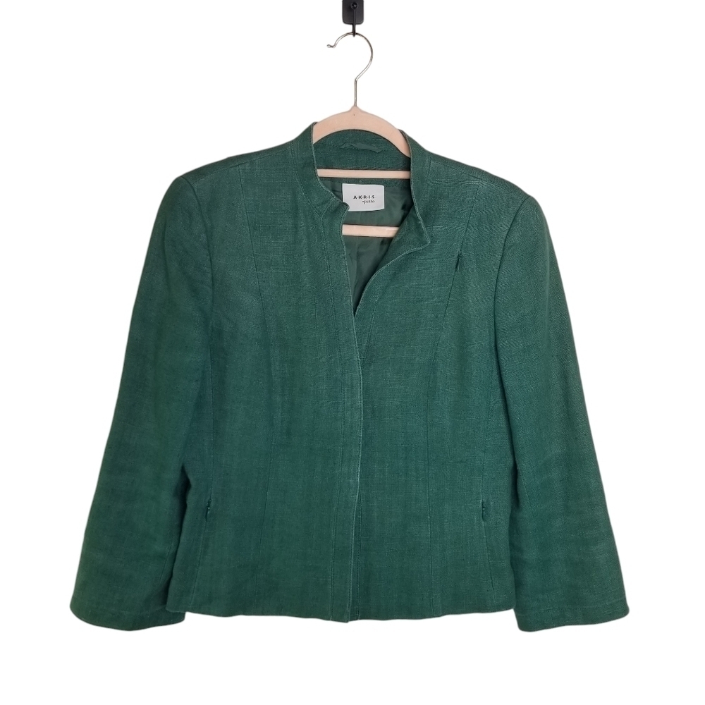 Akris Punto teal green linen cropped jacket - Picture 2 of 12